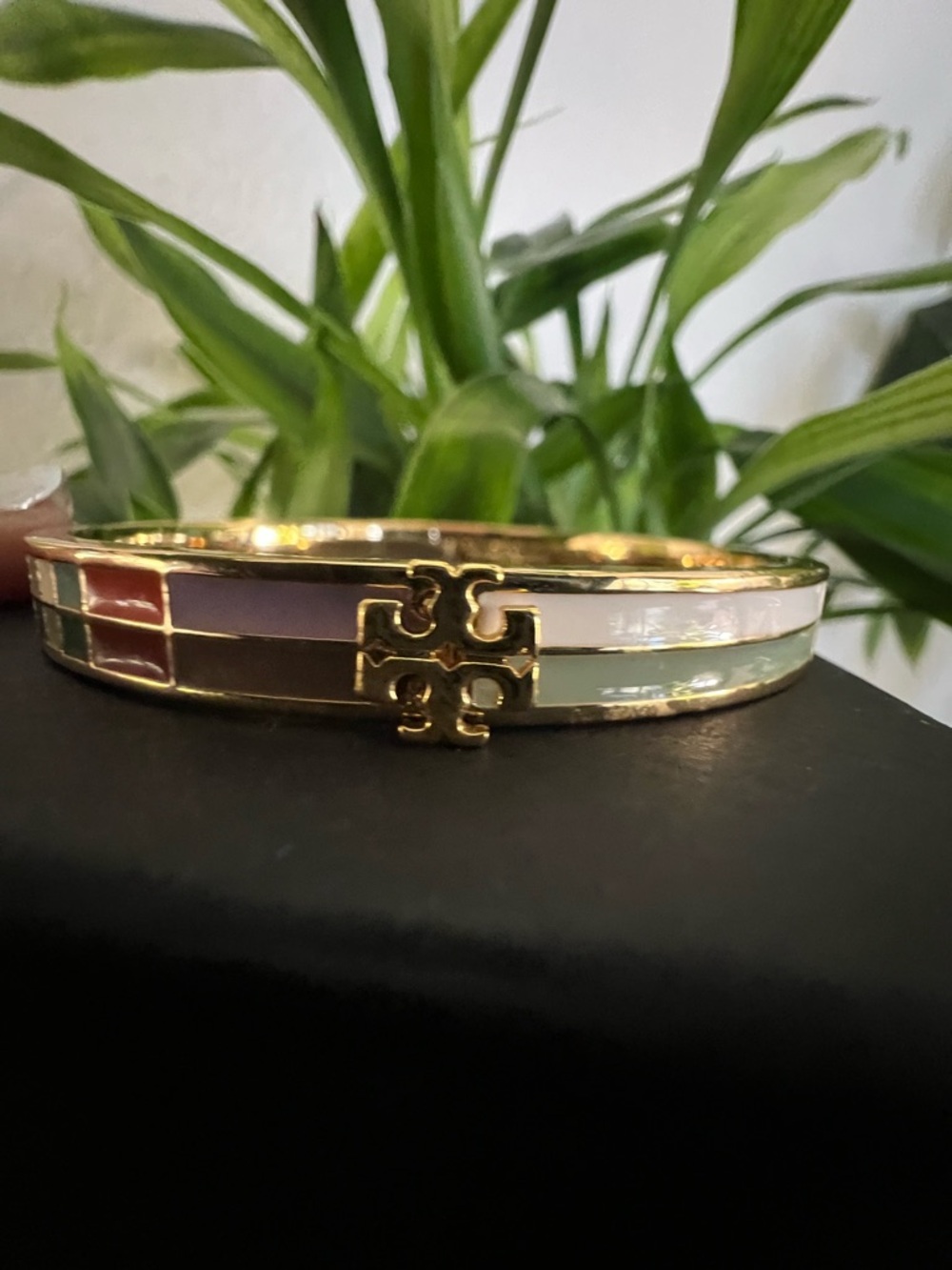 Tory Burch Gold-Tone Enamel Logo Bangle